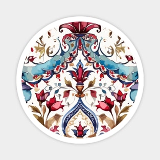 Red Sky Blue Ottoman Pattern on White Magnet